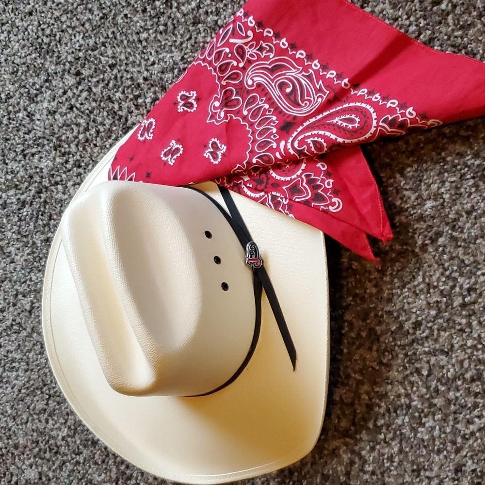 Unisex Justin Buckaroo Straw Cowboy Hat w/bandana